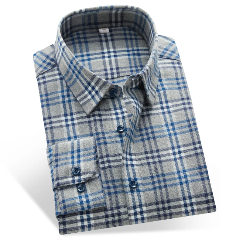 

Autumn and Winter 2022 Shirt Men's long sleeved cotton flannel brushed iron free shirt business casual grid Korean trend
