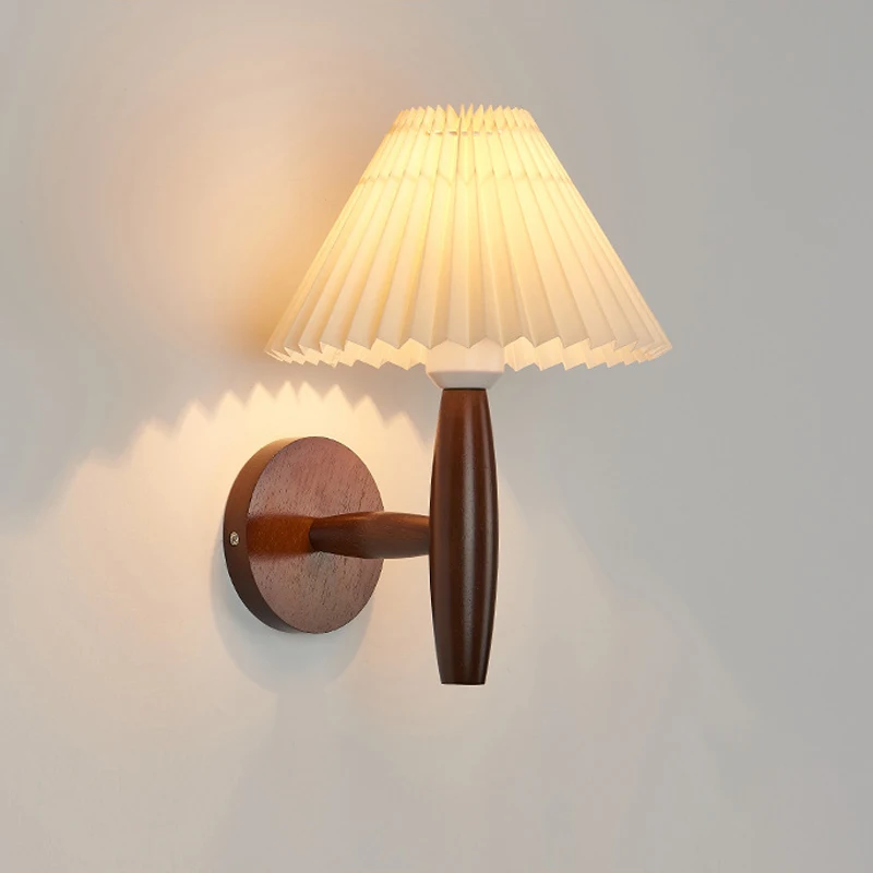 북유럽 Pleated 벽 램프 빈티지 단단한 나무 Led 벽 조명 홈 아트 장식 침실 머리맡 벽 Sconce 욕실 거울 빛