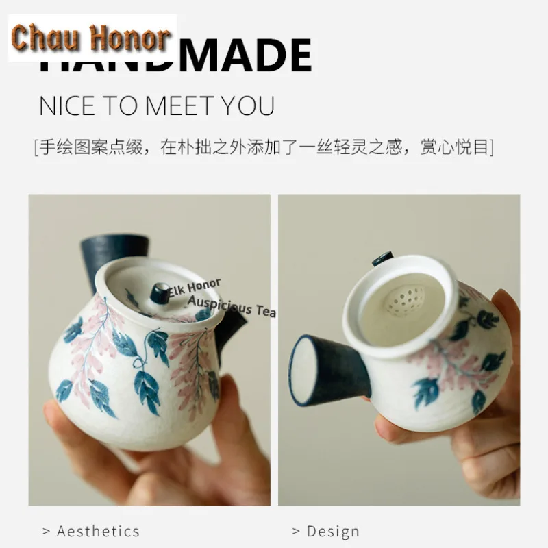 140ml Hand-painted Wisteria Flower Teapot Ancient Tea Infuser Pot Tea Soaking Kettle with Ball Hole Cha Decoration ornaments
