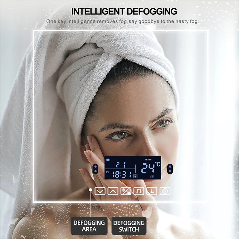 Gold Border Round LED Smart Bathroom Mirror With Bluetooth Body Induction Defogging 3 Color Light Multifunctional Makeup mirrors