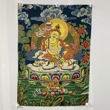 

35" Thangka embroidery Tibetan Buddhism silk brocade high definition Treasure King Huang Caishen thangka hanging screen