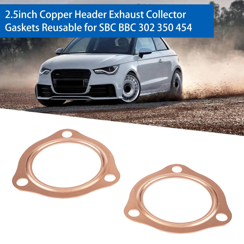 2.5 Inch Header Collector Gaskets 2 1/2" Copper Header Exhaust Collector Gaskets for SBC BBC 302 350 454 (3 Bolt Pattern)