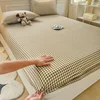 PLAID Fitted Sheet with Elastic Band Non Slip Adjustable Mattress Cover Soft Comfortable for Single Double King Queen Size 4
