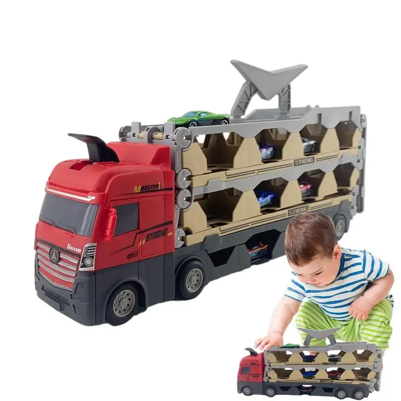 

Car Transporter Truck Toy Set Mega Hauler Carrier Trucks Creative Foldable Catapulting Deform Car Hauler Toy Truck For Boys