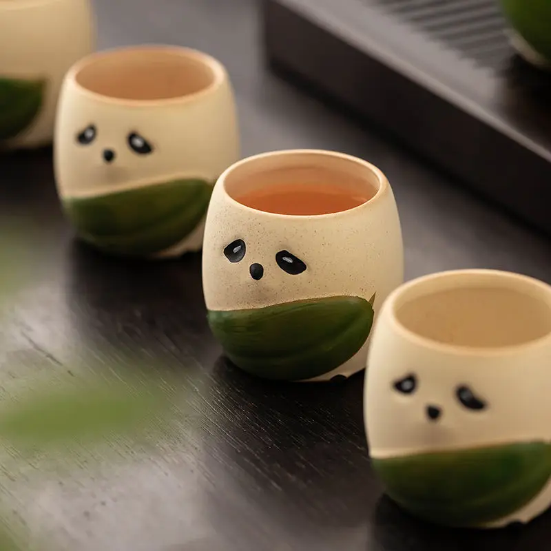 Panda Tea Cup Hand-painted Internet Celebrity Rough Kiln Set Ceramic Ge Kiln Cups Gift Tea Pot Gift Box with Hand