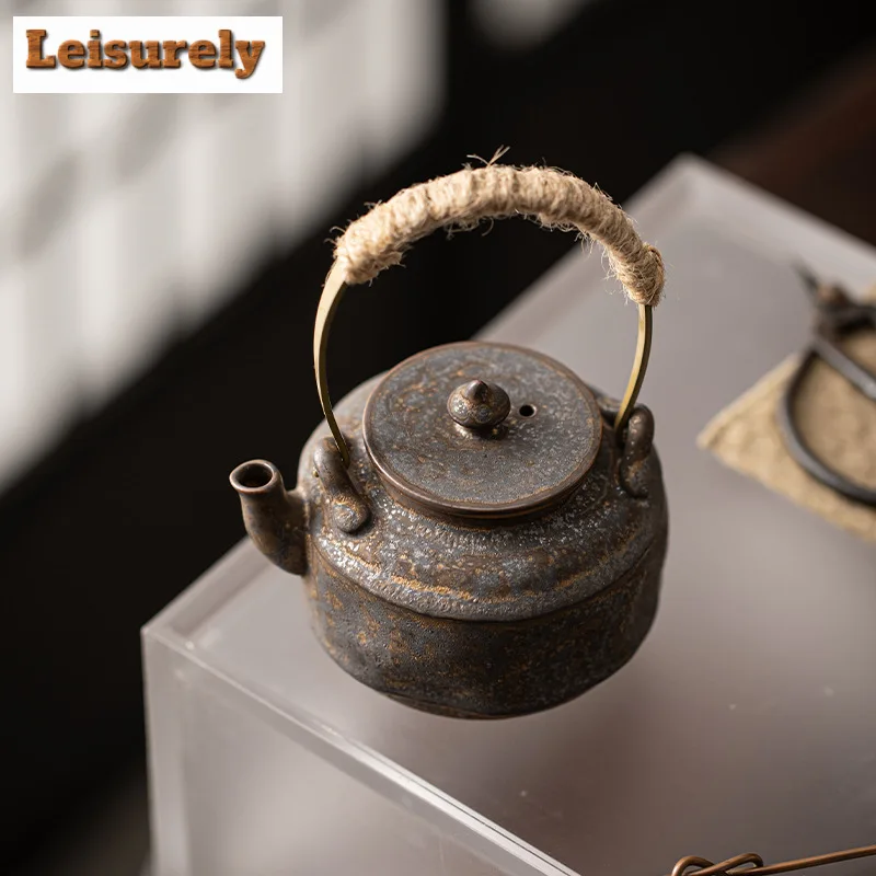 Japanese Kiln Change Gilded Iron Glaze Teapot Boutique Lifting Beam Pot Household Tea Maker Kettle Kung Fu Tea Teaware Ornaments
