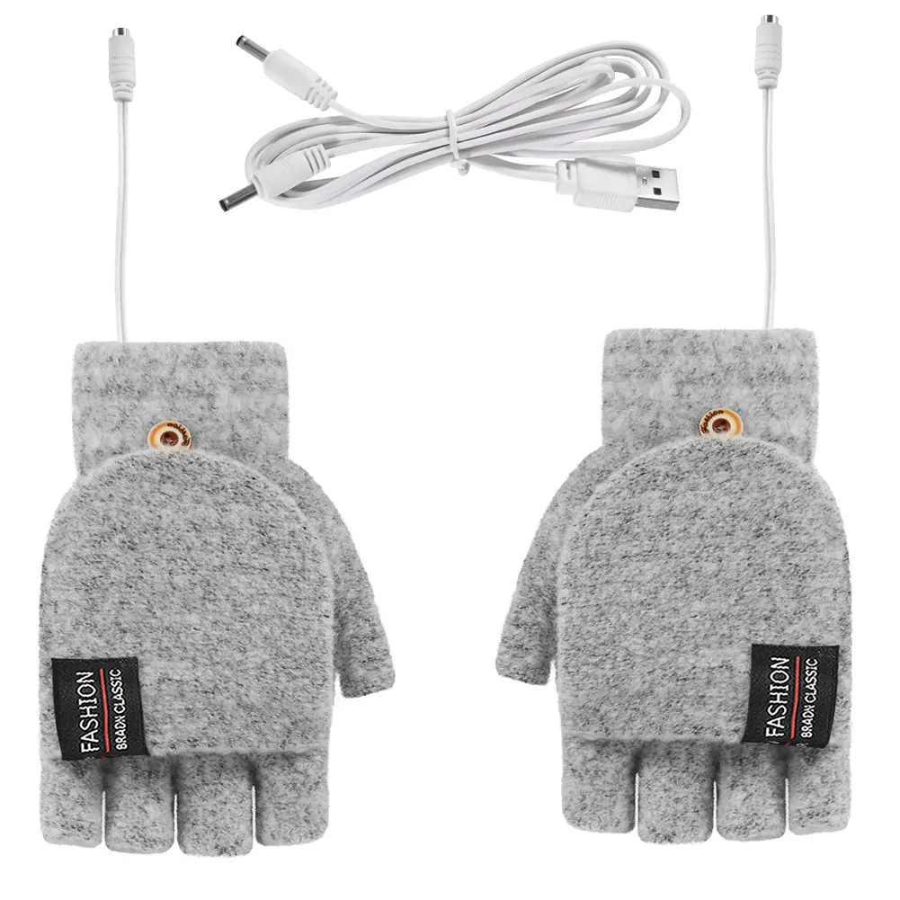 USB Electric Heated Gloves Adjustable Temperature Full Half Finger Warmer Touchscreen Fingerless Hands Warmer Warm Winter Warmer