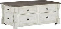 Havalance Farmhouse Lift Top Coffee Table with 4 Storage Drawers and Small Storage Tray, Whitewash 1