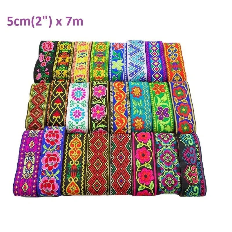 Nastri Jacquard Ricamati Etnici, Passamaneria in Pizzo per Decorazioni Fai-da-Te, Accessori per Abbigliamento e Copricapi, 5cm X 7 Metri - immagine 2