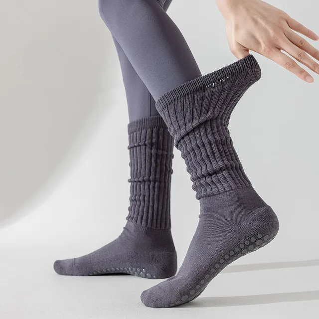 Yoga Socks Cotton Dot Silicone Terry Non-slip Women Pilates Grip Knee-high Slouch Socks 3