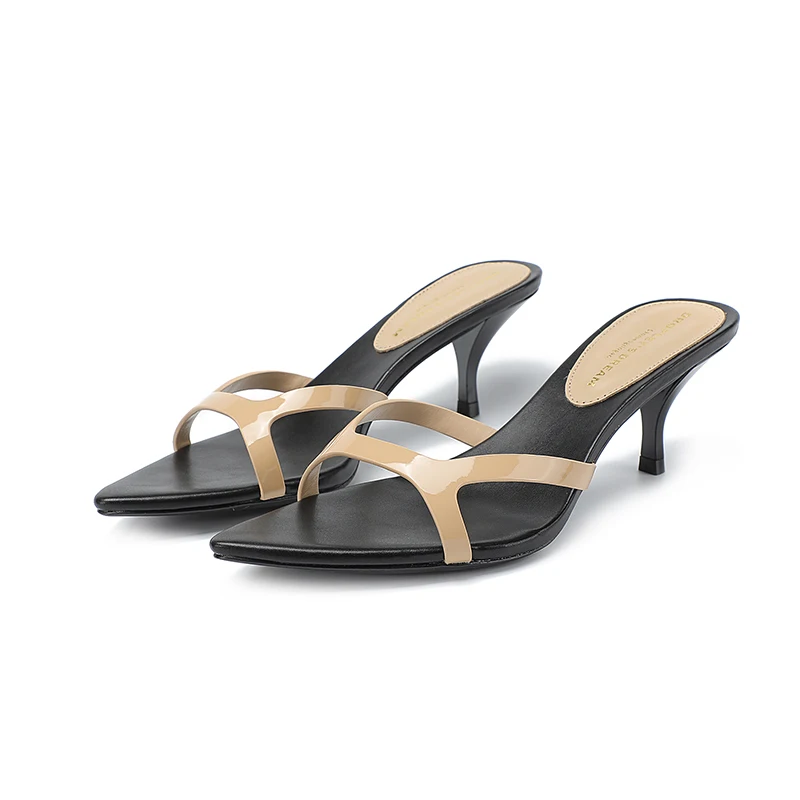 Fashion Women's Slippers Large 35-43 Women's Shoes 2023 Summer New High Heels Genuine Leather Pointed Open Toe Sexy Party Shoes