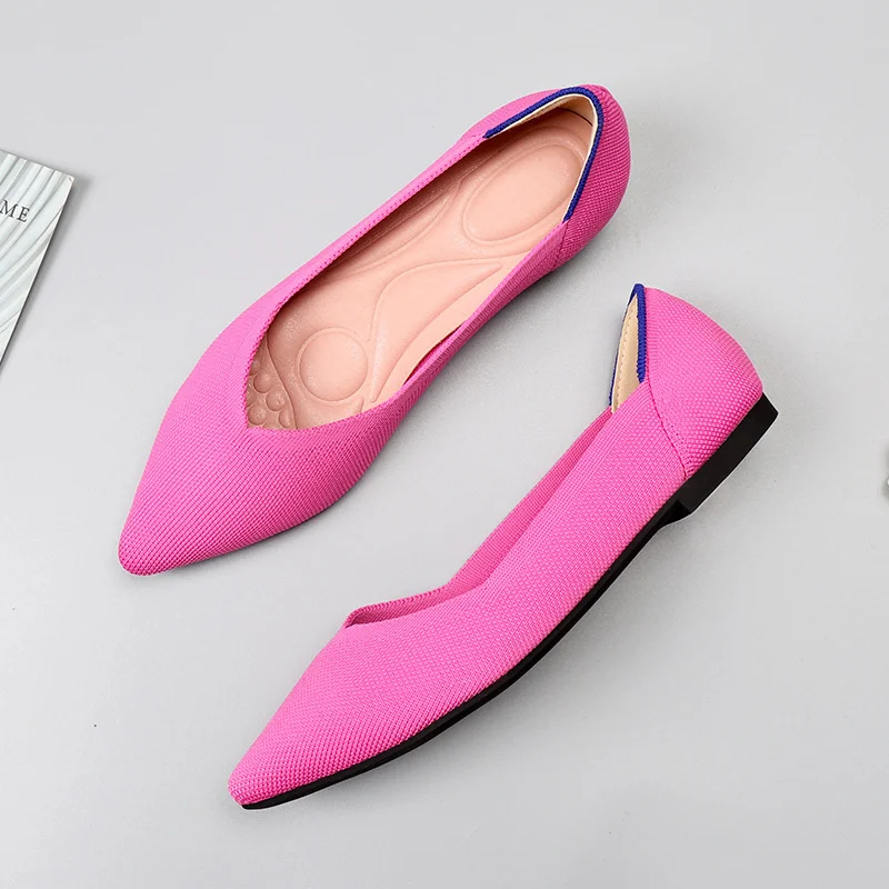 Princess's Same Spring And Autumn Flying Woven Single Shoes Bean Knitting Flat Bottom Large Women's Shoes Pointed Ladle