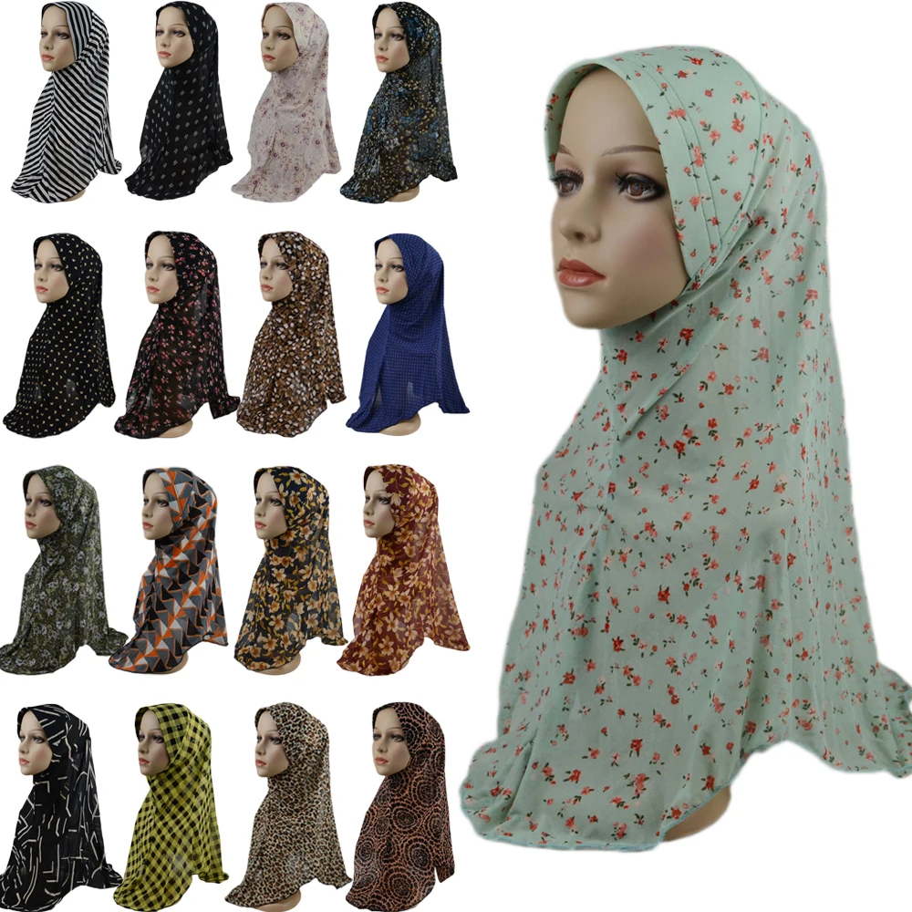 

Muslim Women Hijab Printed One Piece Amira Hijabs Hat Islamic Headscarf Scarf Shawl Wrap Arab Prayer Caps Middle East Head Cover