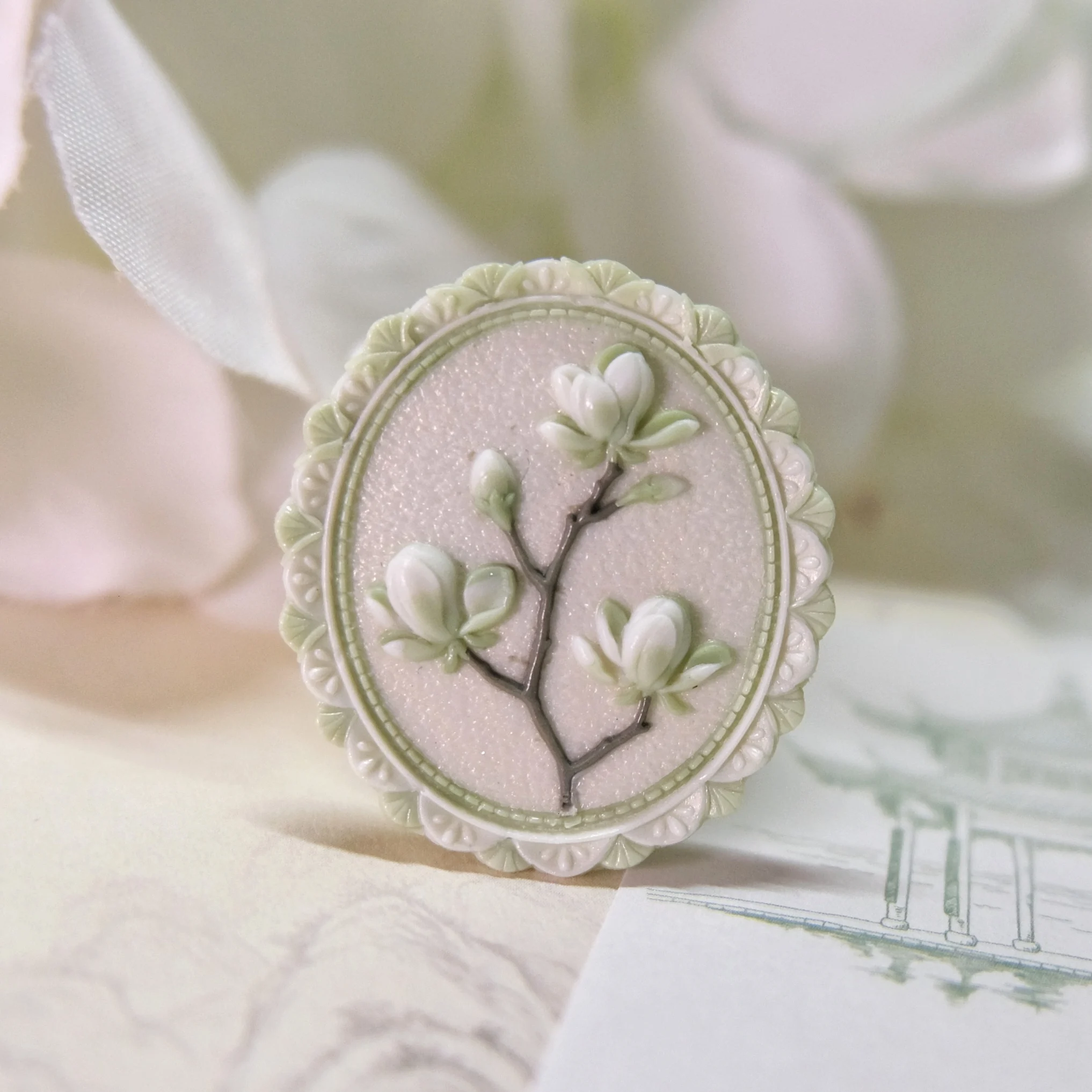 New Wax Seal Stamp Head Magnolia Special-Shaped Multi-Layer Relief Wedding Invitation Envelope Sealing Brass Stamp Toy