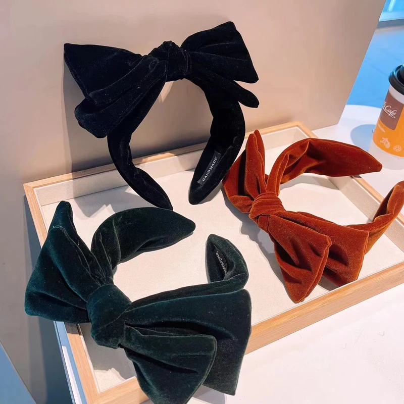 

Retro Wide-Brimmed Black Velvet Big Bow Hairband Women's High-Skull-Top Hairpin Joker-Out Premium Hair Accessories