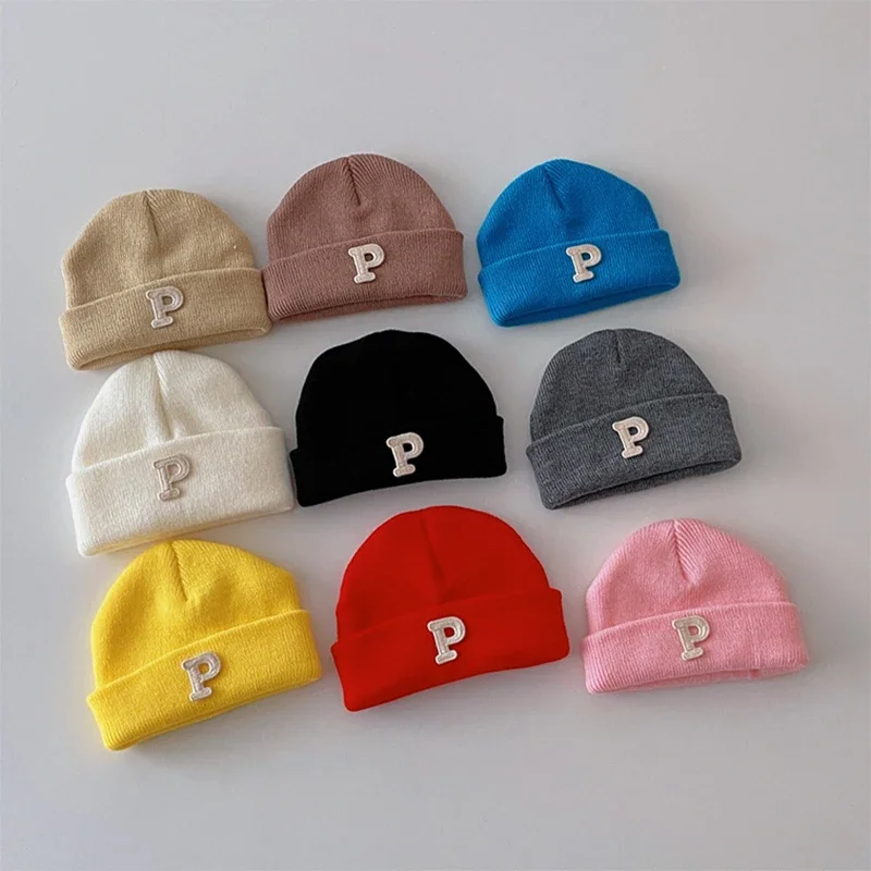 Baby Thermal Letter Beanies Caps Winter Korean Fashion Cotton Kids Knit Wool Warm Hats for Newborn Infant Boys Girls Accessories