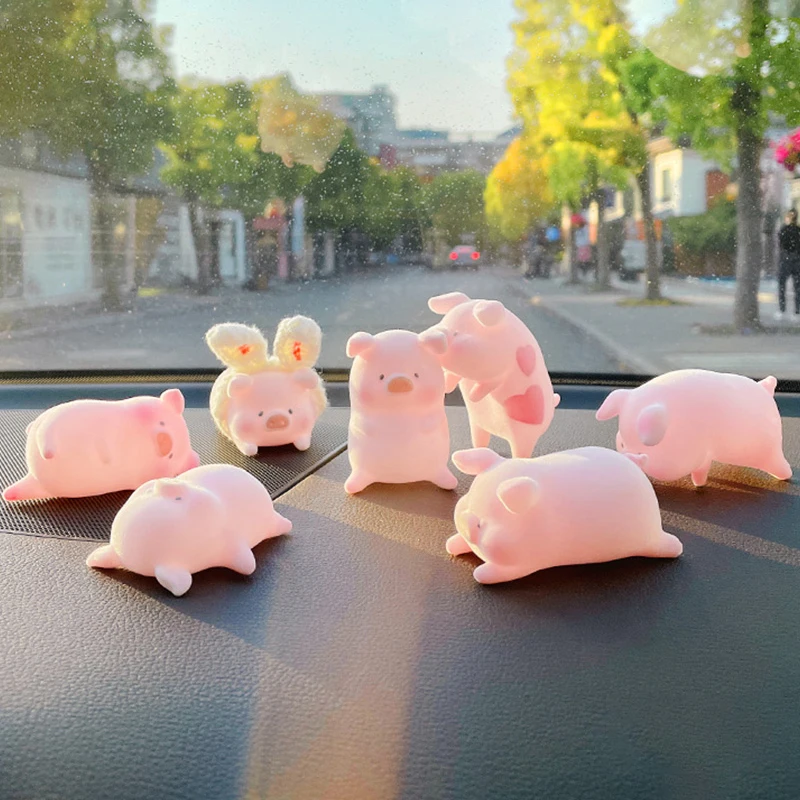 Miniature ornament miniature figurines ornament crafts Cute cartoon bauble pig Kawaii toy piggy little pigs mini model car desktop ornament living room decoration birthday gift