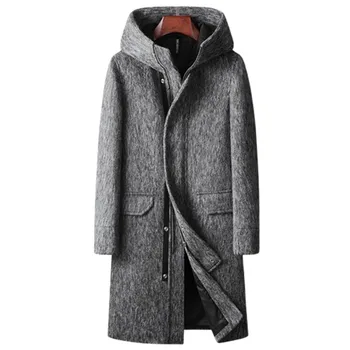 Men's Winter Hooded Wool Trench Coat 1