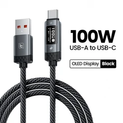 Toocki 6A USB Type C Cable with OLED Display - 100W Fast Charging Capability - 1m (Black)