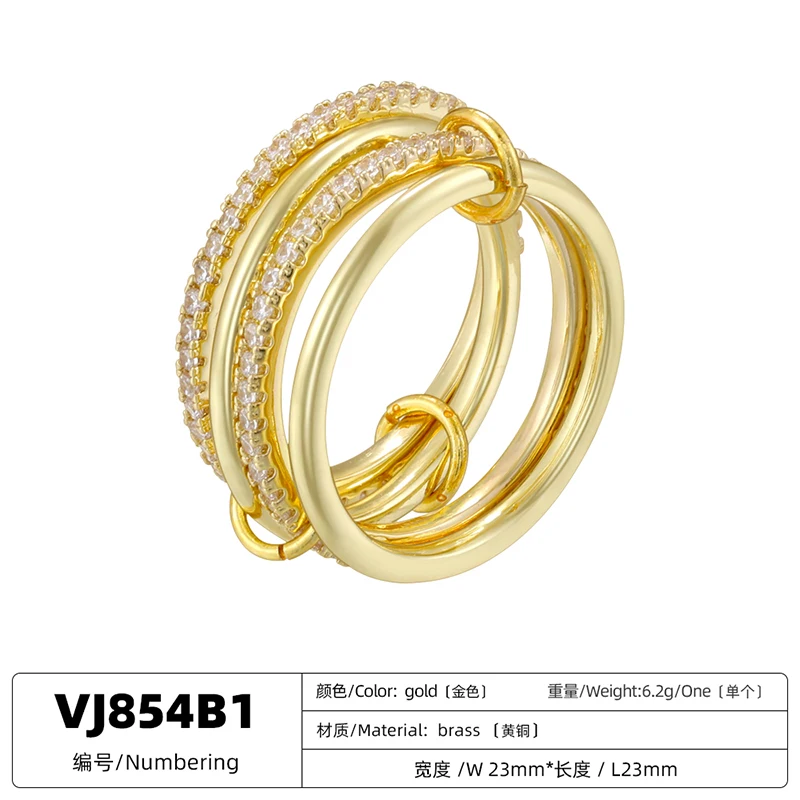 ZHUKOU 6/7/8 Copper Metal CZ Stone Four-Layer Stackable Ring Simple Korean-Style Unisex Couples Jewellery 1 Piece:VJ852-VJ854 6