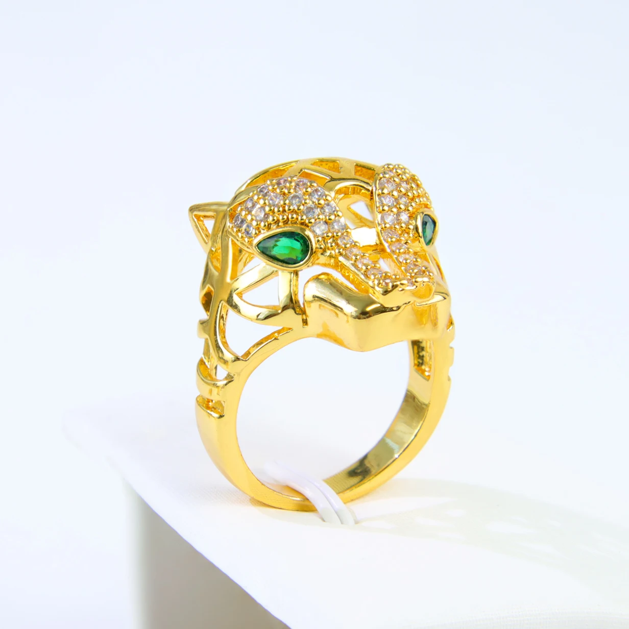 Luxus Hip Hop Leopard Kopf Große Ringe 21k Gold Überzogene Dubai Zirkonia Mode Panther Ring Nahen Osten Punk Schmuck – Detail 11