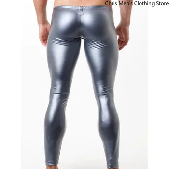 【2025 Super Pantaloni da discoteca】 Pantaloni attillati in pelle verniciata da uomo, Pantaloni elasticizzati per spettacoli teatrali, Pantaloni da uomo lucidi per feste da bar 1