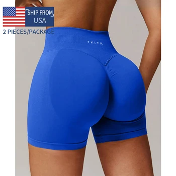 Newly listed price 2 Pcs TKITK Shorts Pro Solid Seamless Women Soft Fitness Outfits Yoga shorts Gym Running Bike Wear 1