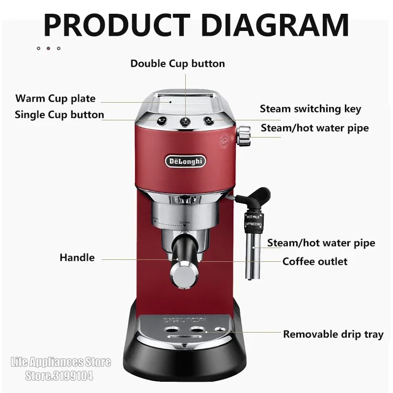 Delonghi Semi-Automatic Coffee Maker 15 Bar Cappuccino Milk Foam Maker Espresso Coffee Machine for Home Latte 220V EC685