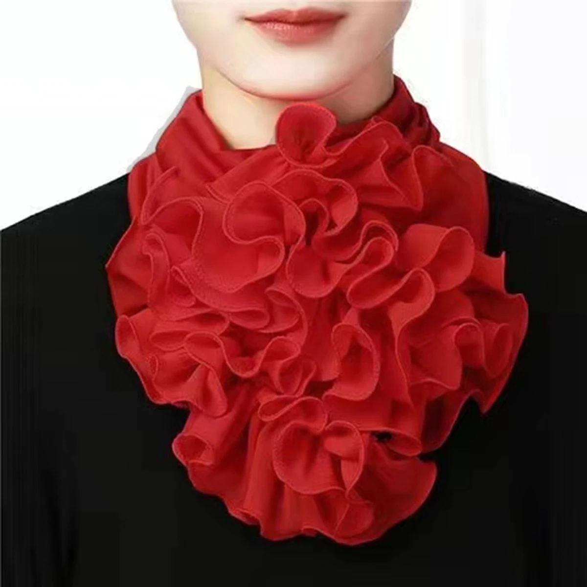 Solid Color Neck Collar Ruffles Fake Collar Elegant Women Casual Neckerchief Detachable Neck Gaiter Warm Scarf Free Size Fashion fake collar detachable collar shawl