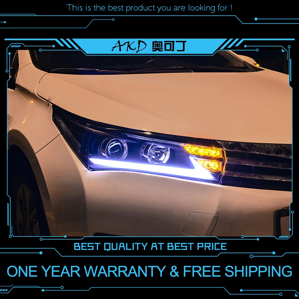 

AKD Автомобильные фары для Toyota Corolla 2014-2016 фары светодиодный ходовые огни Bi-Xenon Beam Противотуманные фары с ангельскими глазками Auto