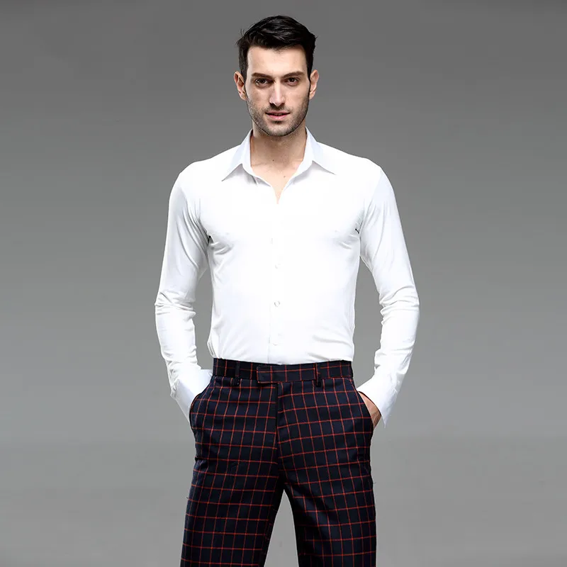 Men white dance shirt Competition Performance Ballroom Modern Salsa Tango Samba latin top men shirts boys dancewear