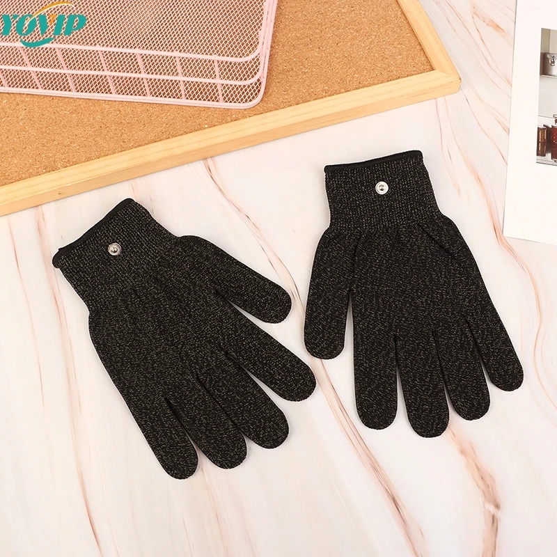 Conductive Silver Fiber Electrode Gloves Pads Electrotherapy Massage 1Pair
