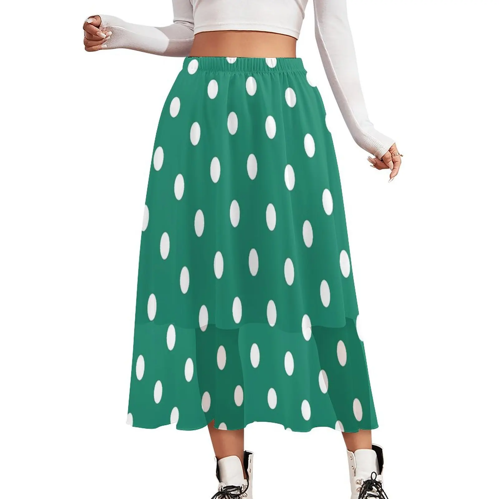 

Vintage Polka Dots Chiffon Skirt White And Green Streetwear Casual Skirts Ladies Retro A-line Skirt Bottoms Birthday Present