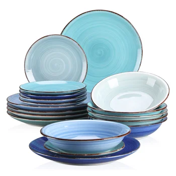 18-Piece Blue Green Ceramic Dinnerware Set 1