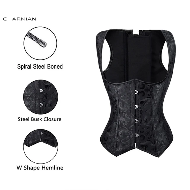 Charmian Women's Retro Steampunk Underbust Corset Vest Vintage