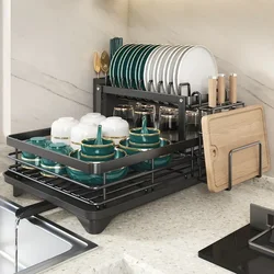 Organization Kitchen Dish Drying Rack Bowls Knife Fork Pot Lid Utensils Storage Rack Kitchen Counter Tableware Drainboard