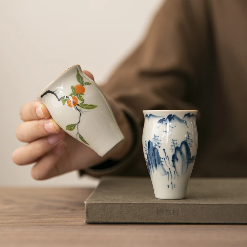 1 Pc Chinese Vintage Hand-painted Flowers Tea Cup Handmade Tea Bowl Household Teaware Travel Personal Master Teacup 55ml