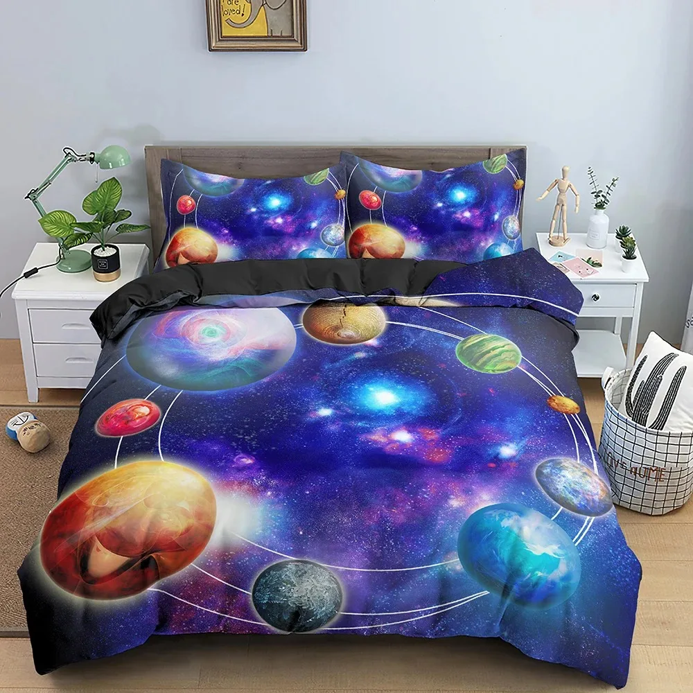Galaxy Space Bedding Set 3D Universe Duvet Cover Psychedelic Quilt ...