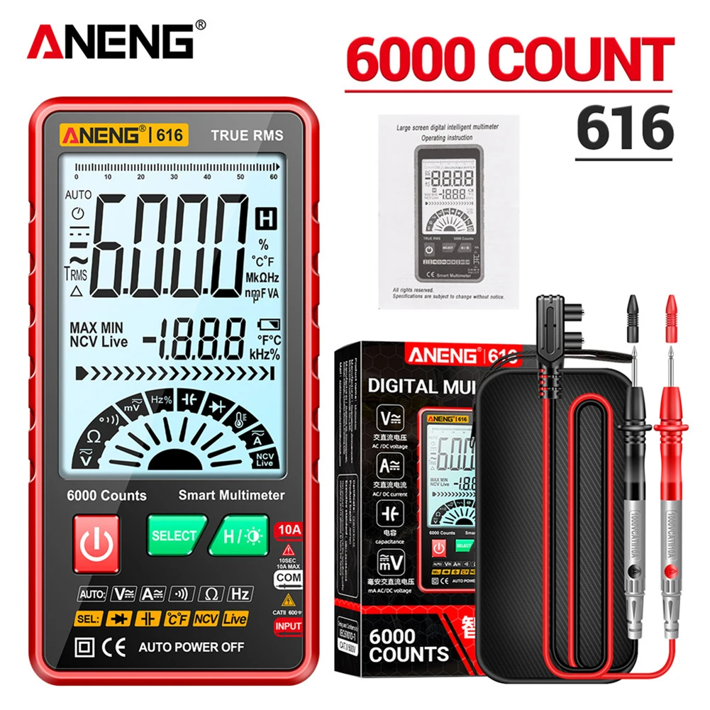 Portable Capacitance Meter Automatic Shutdown 6000 Counts Capacitor Tester LCD Backlight Display Auto Range for Ohm Diode NVC Hz capacitance meter