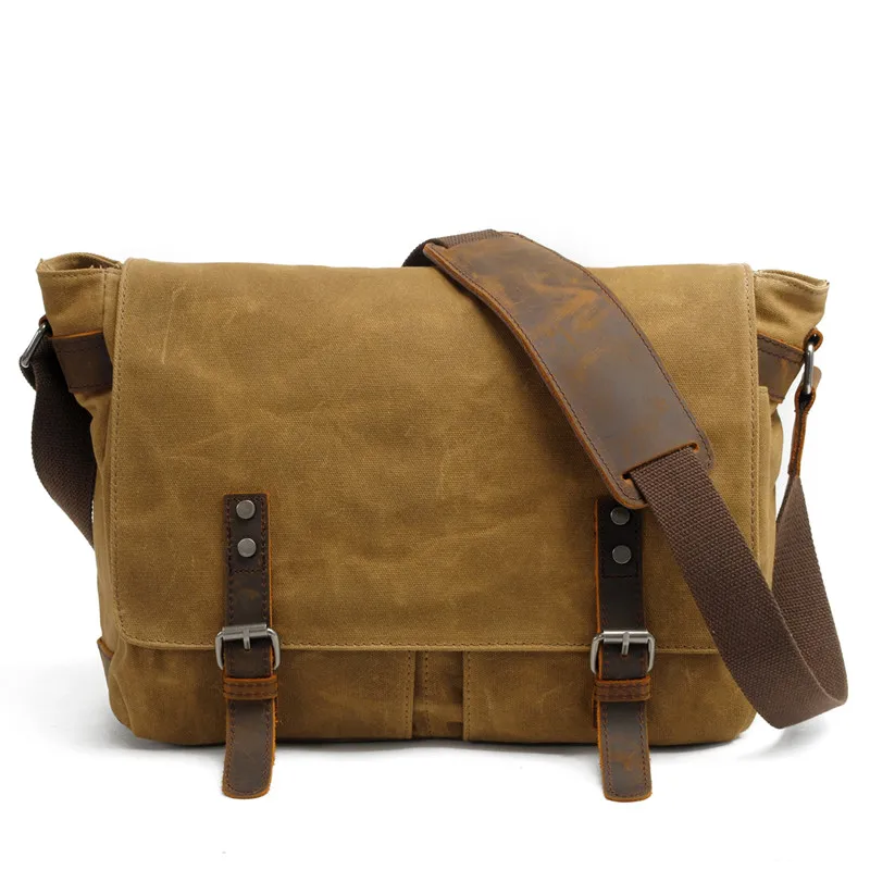 

Retro Durable Waxed Canvas Messenger Bag Men Crossbody Bags Single Shoulder Satchel Male Work/ School/Travel Laptop Computer Bag