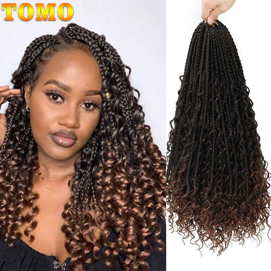 TOMO Boho Box Braids with Curly Ends Pre-looped Synthetic Goddess Box Braids Crochet Hair Bohemian Hippie Braiding Hair