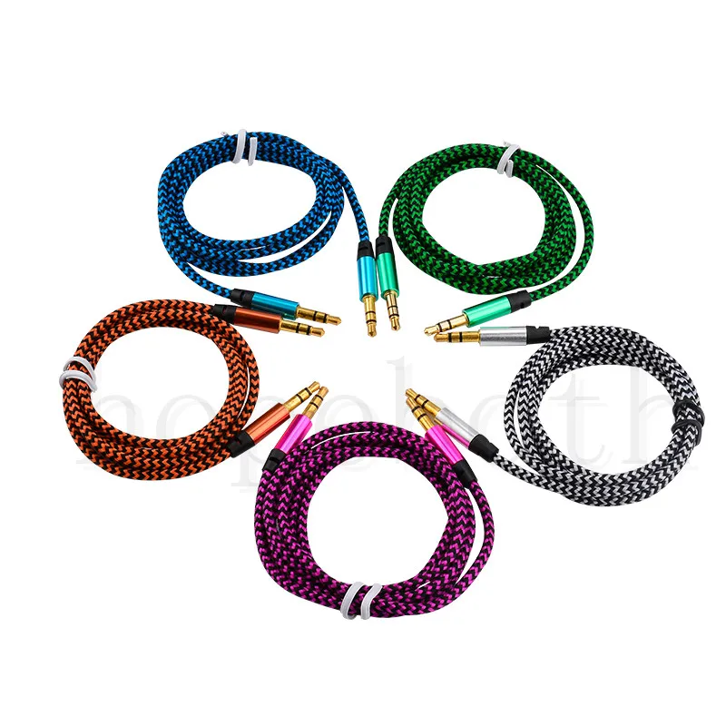 

1000 шт. 1 м нейлоновый разъем Aux-кабель 3,5 мм до 3,5 мм аудиокабель штекер-штекер Золотая штепсельная вилка стандартная Фабрика оптовая продажа дешево