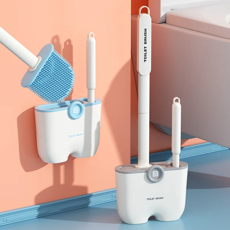 

Double Head Silicone Toilet Brush No Dead Ends Wall Mounted Toilet Clean Brush Set Bathroom Cleaning Tools Household Products