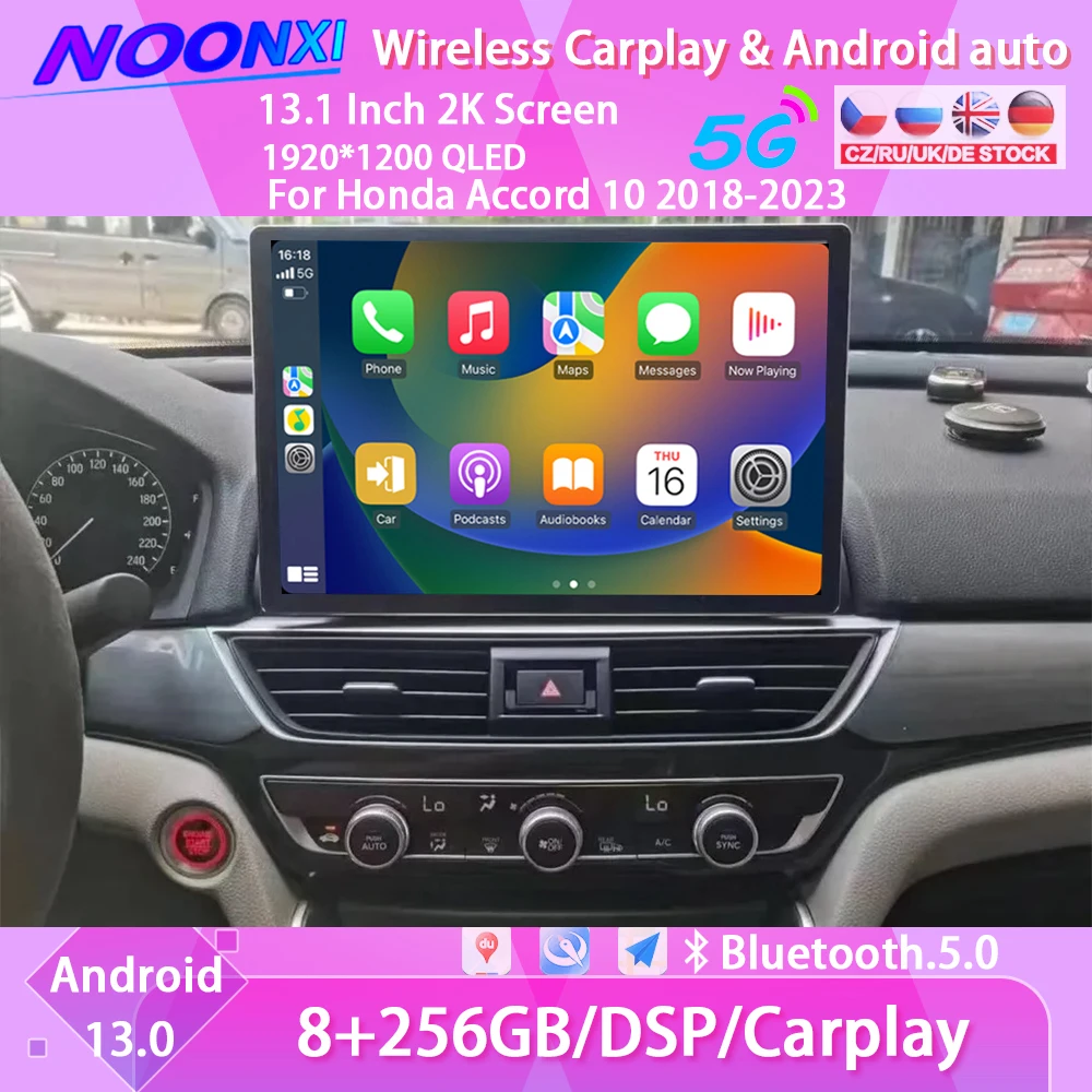 

2K экран Android 13,0 для Honda Accord 10 2018-2023 автомобильное радио мультимедийный плеер DSP DVD стерео GPS навигация Carplay головное устройство