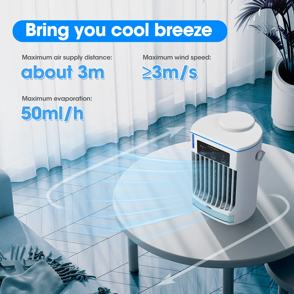 Portable Air Conditioning Fan 3 Wind Speed Mini Air Cooler Desktop Cooling Fan Ultrasonic Atomized Cooling Fan