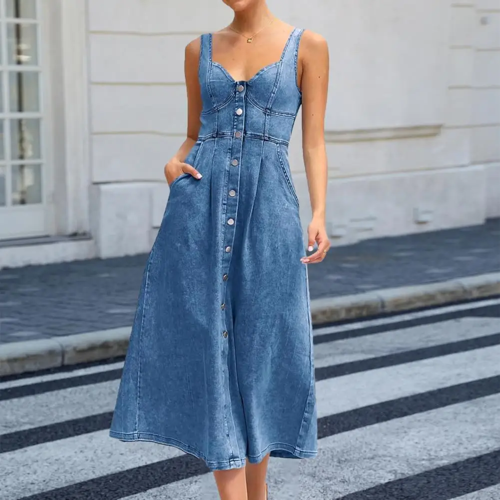Fashion Casual Denim Summer Dresses Street Style Jean Summer Dresses Denim  Dress For Women Summer