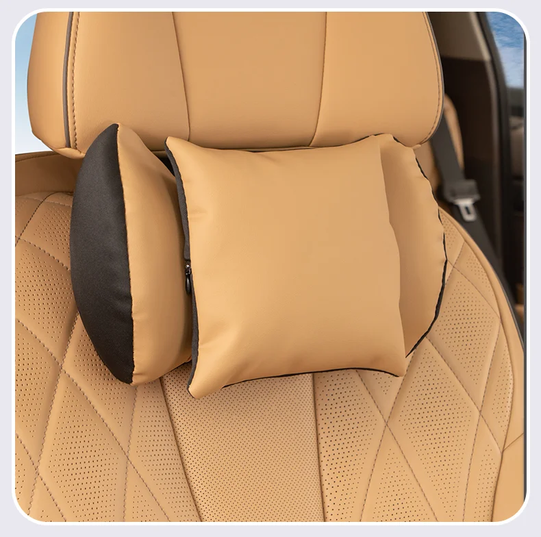 High quality car neck pillow headrest lumbar support leather material Comfort an
