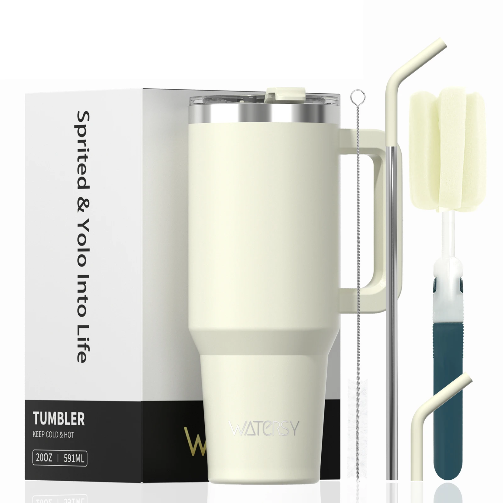 Taza de viaje aislada de acero inoxidable de 20 oz/591 ml con mango y pajita - Imagen 24 de 24