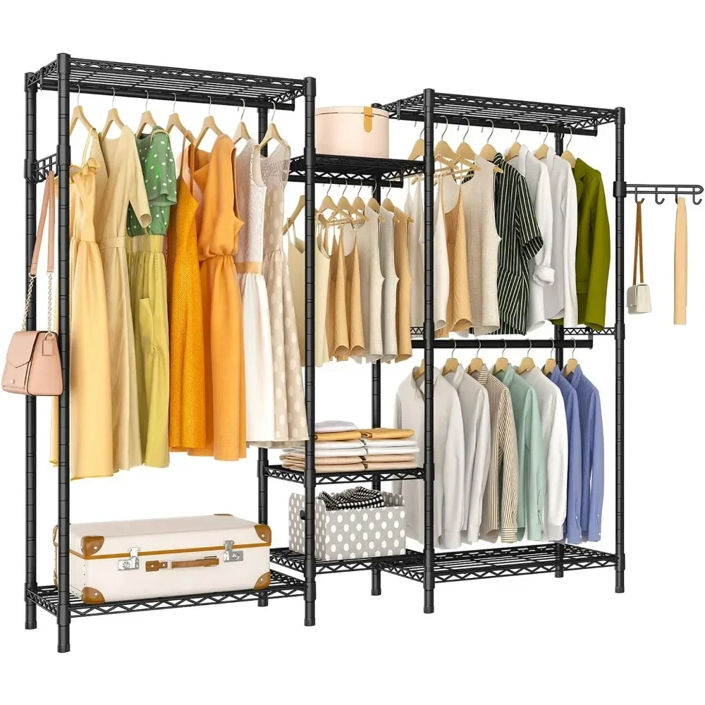 

Wardrobe, portable independent adjustable hanger with 7 adjustable metal wire racks and 4 hanging rods, wardrobe