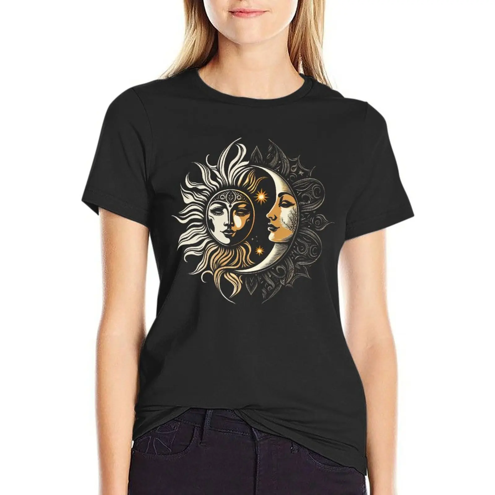 

Vintage Sun and Moon Solar Eclipse T-Shirt cute tops customs graphics western t shirts for Women